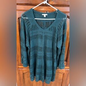 Cato Women's Green Lightweight Open Pointelle Knit Tunic Sweater! Size 18/20W.